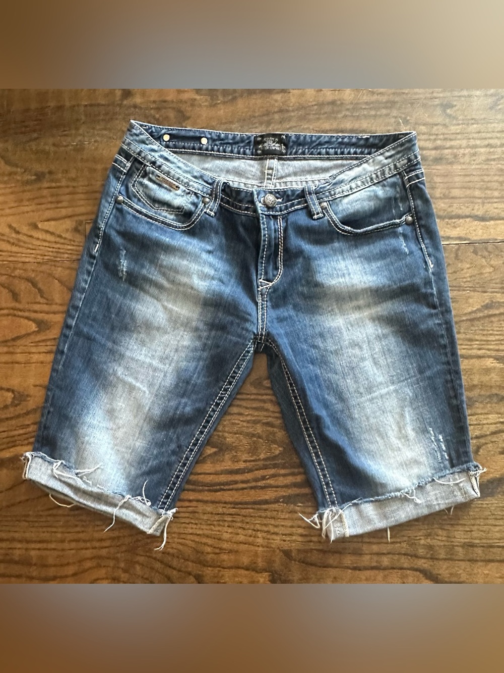 Express Distressed Medium Wash Denim Jean Shorts